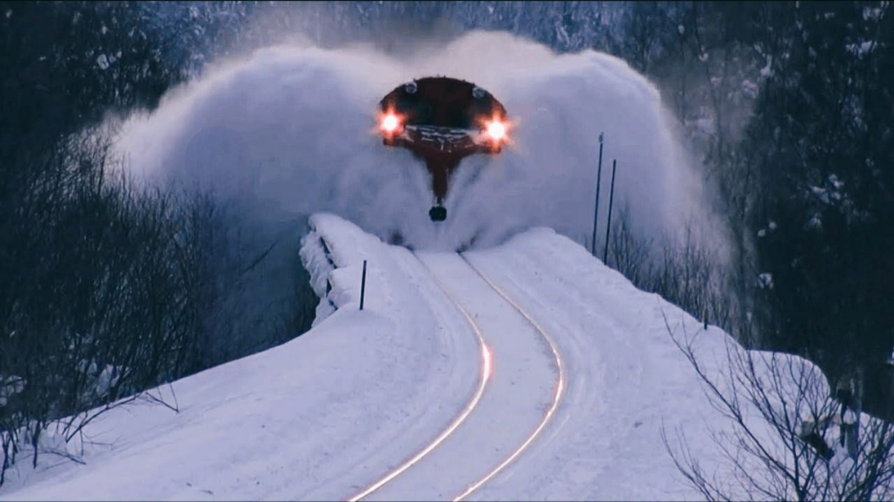 amazing snow plow train in action video
